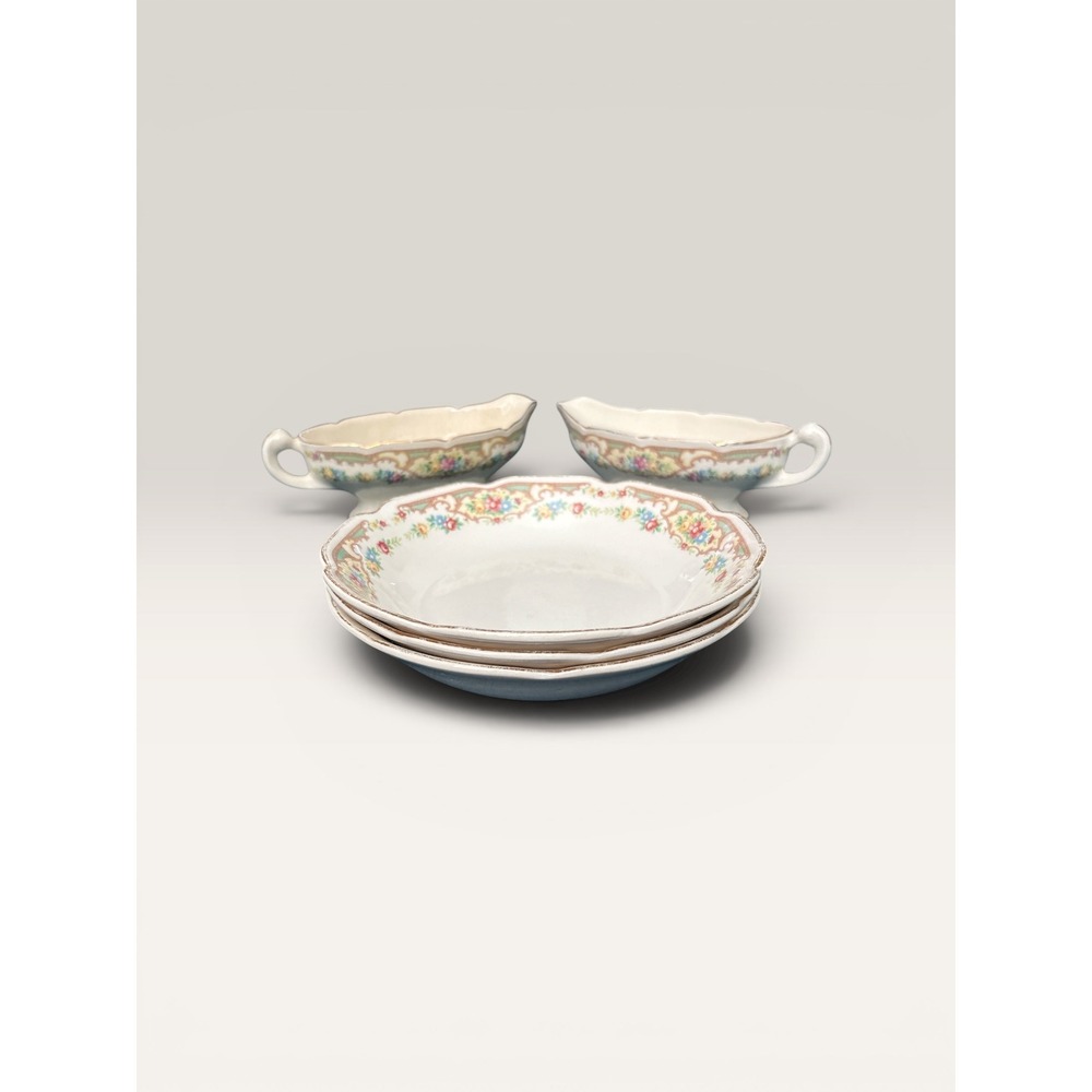 1930's Mildred bowls and two Gravy Bowls by Mount Clemens Pottery.